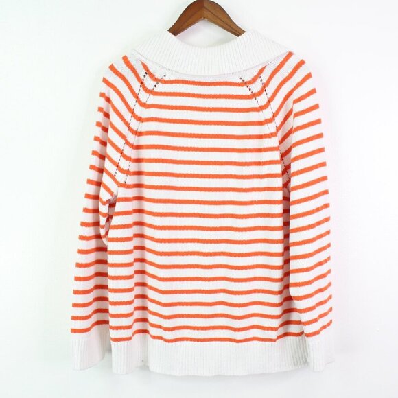 Talbots Johnny Collar Striped Knit Sweater White Orange 2x - Picture 8 of 9